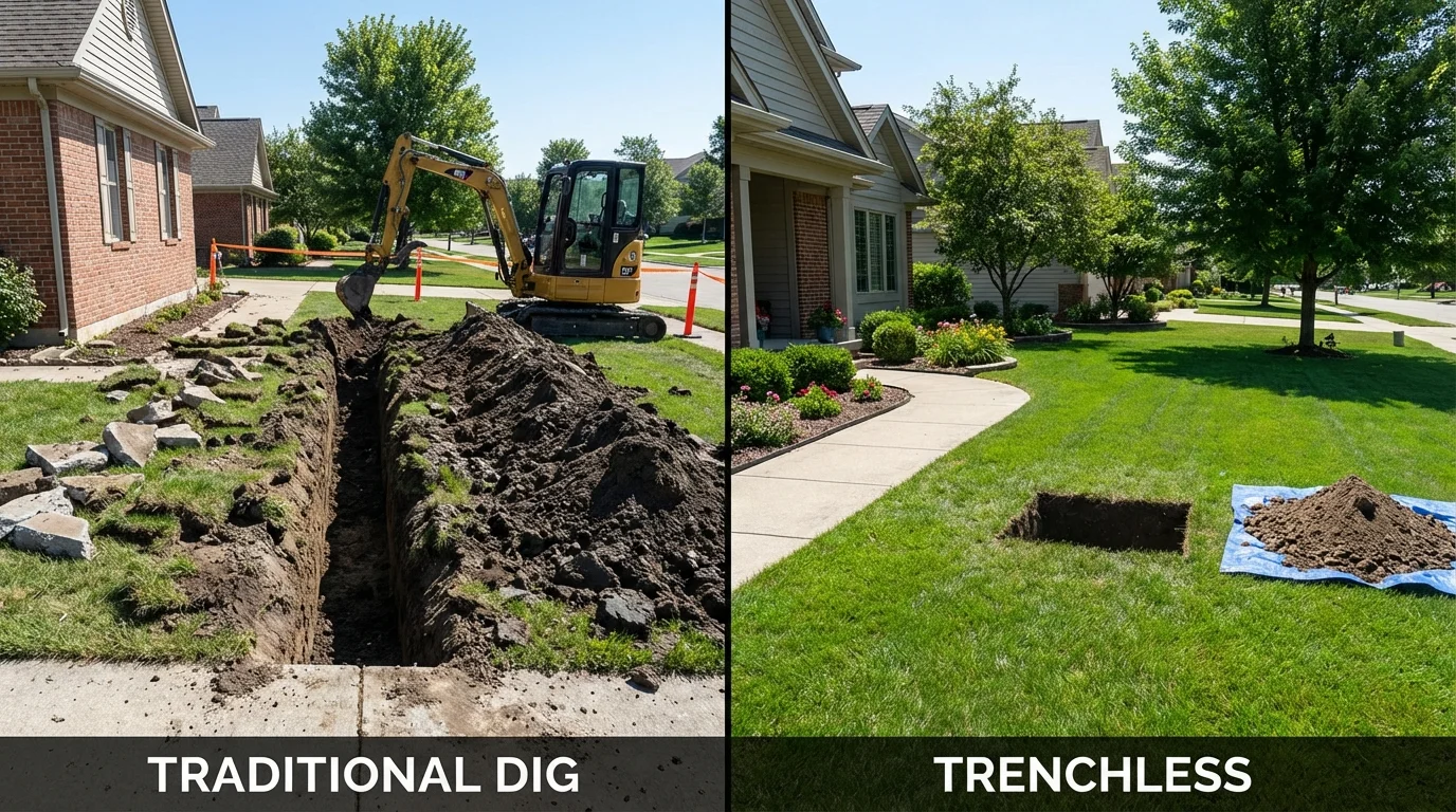 Trenchless sewer repair with minimal yard damage versus traditional excavation in Sutherland, NE